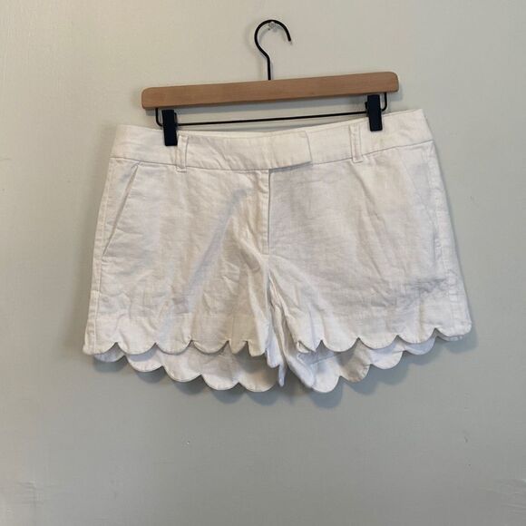 J. Crew White Partial Linen Scalloped Edge Hem Shorts Size 8 - Picture 1 of 8